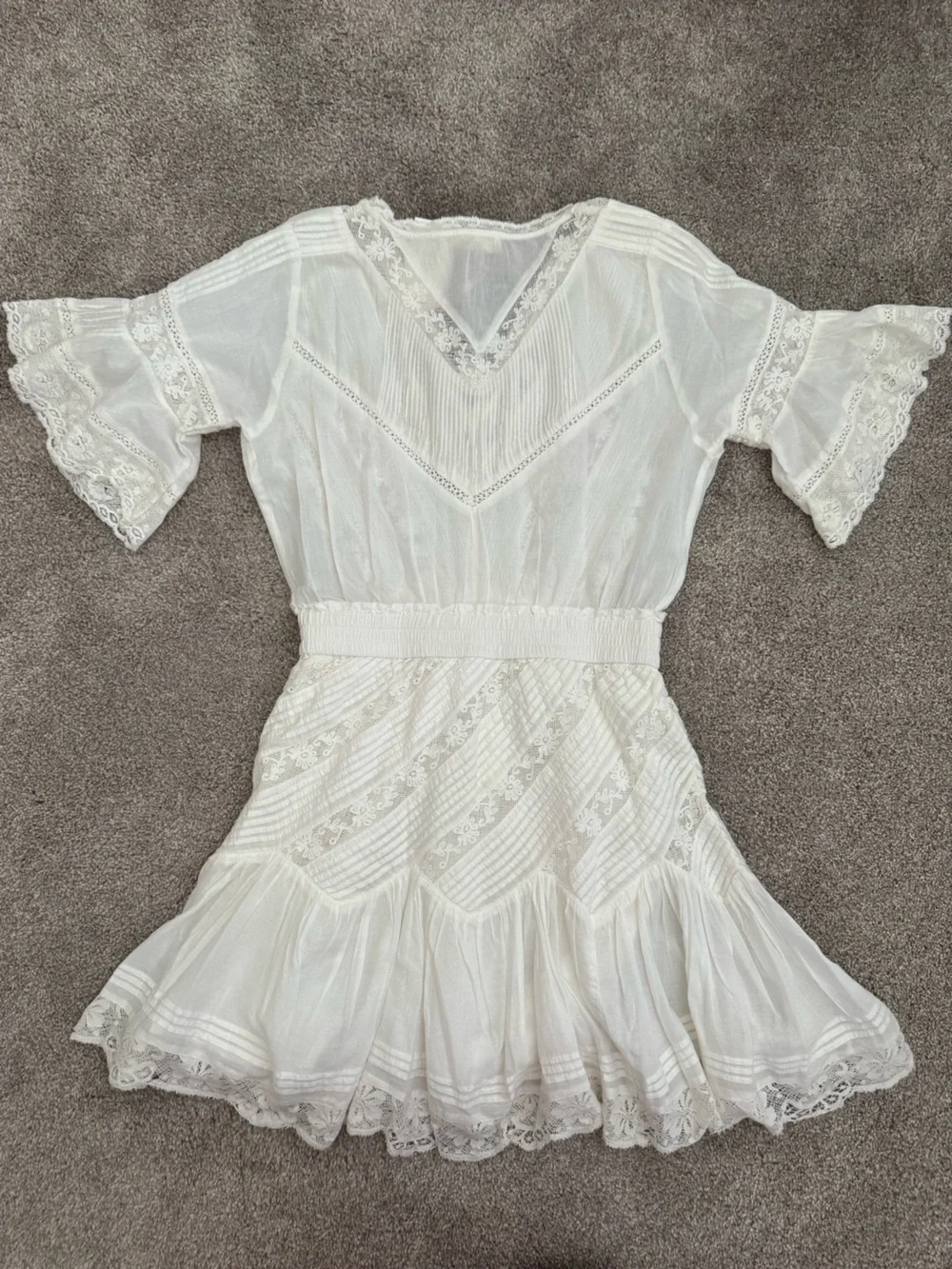 LoveShackFancy White Lace V-Neck Tea Dress - Picture 6 of 7